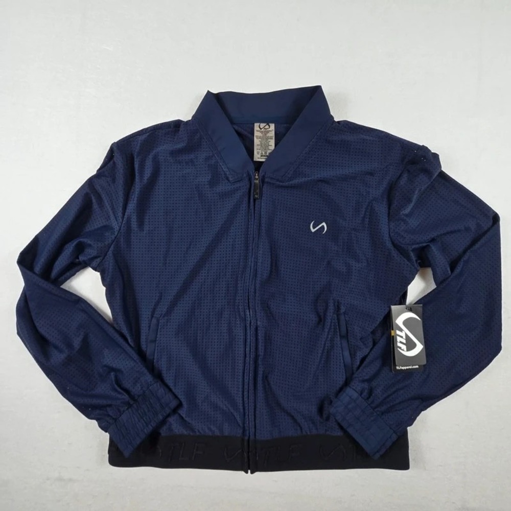 TLF Mesh Track Jacket Women Medium Navy Blue Full Zip Activewear NWT